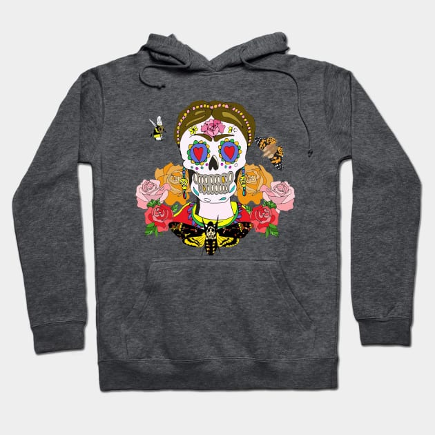 Skull and Roses with death's head moth Hoodie by White B Gifts